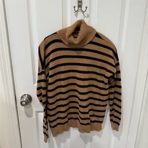 Madewell Black and Tan Striped Turtleneck Sweater